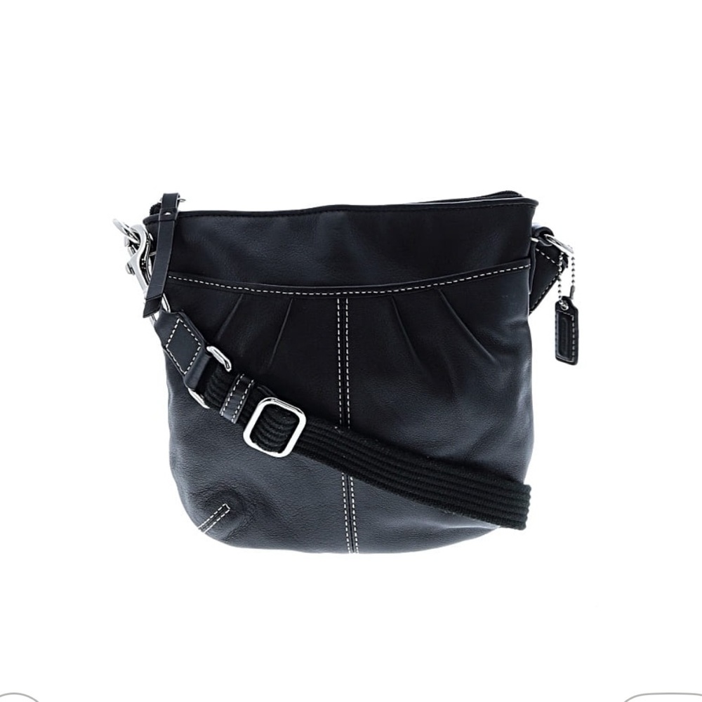 Coach Black Leather Pleated Crossbody with Contrast Stitching